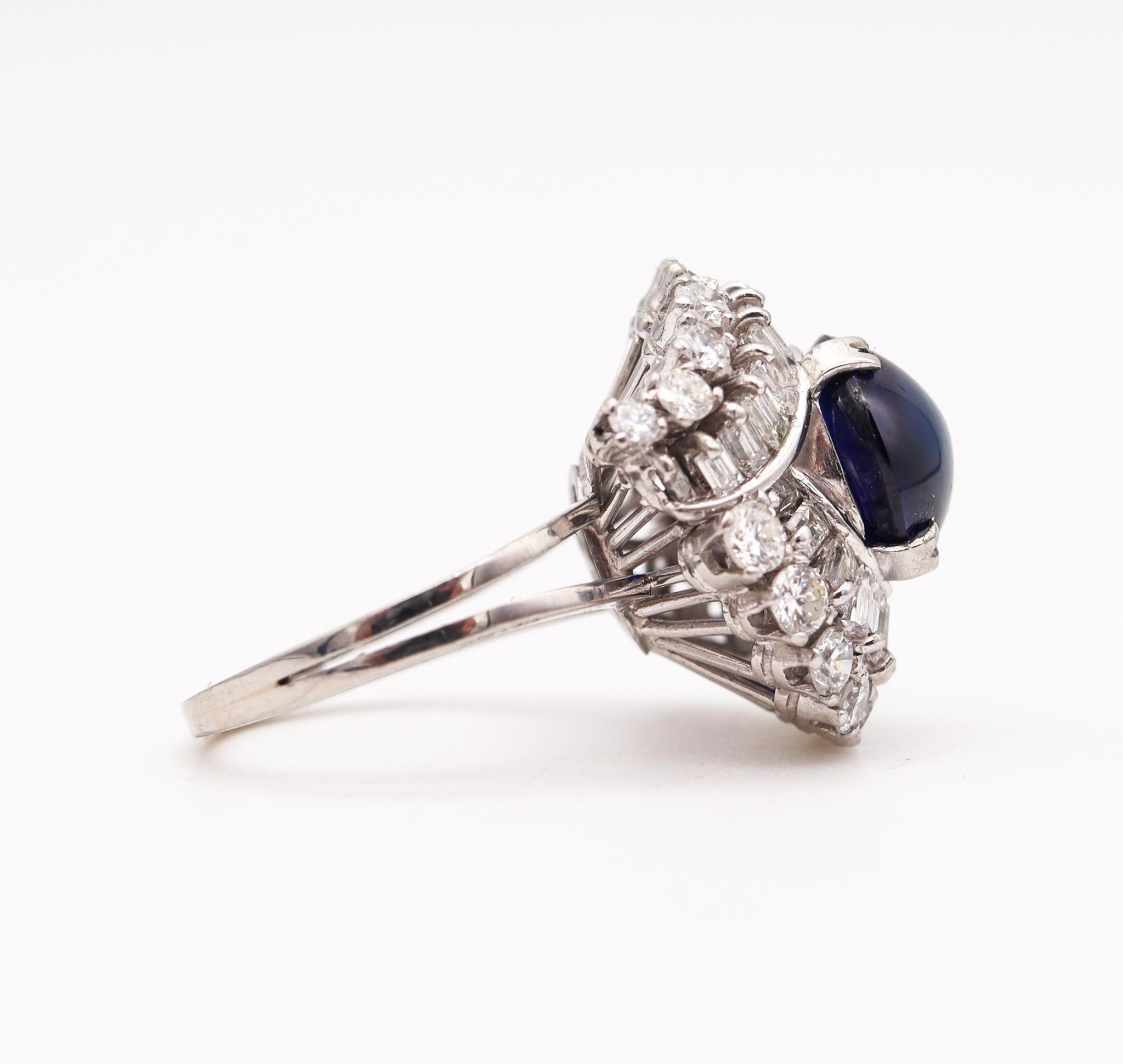 Cabochon Art Deco 1930 Gia Certified Platinum Cocktail Ring With 8.07 Ctw Pailin Sapphire