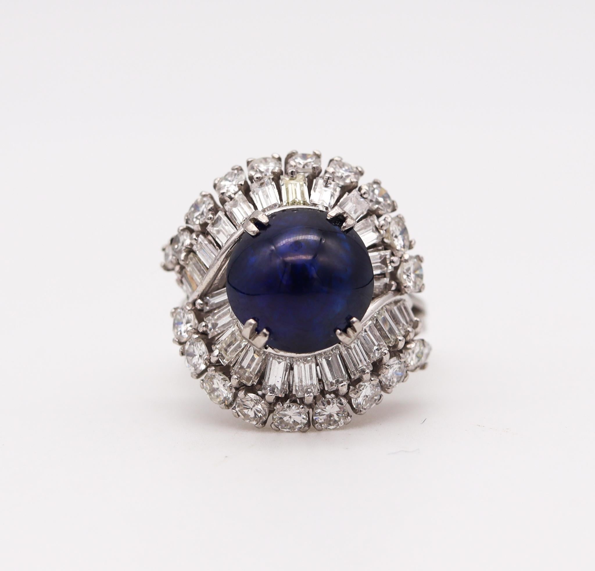 Women's Art Deco 1930 Gia Certified Platinum Cocktail Ring With 8.07 Ctw Pailin Sapphire
