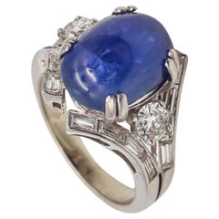 Art Deco 1930 Gia Certified Platinum Ring 10.58 Ctw in Burma Sapphire & Diamonds