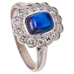 Art Deco 1930 GIA Certified Ring Platinum 18Kt 3.67 Cts Pailin Sapphire Diamonds