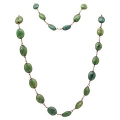 ART DECO 1930 Collier de jades vertes graduées en argent sterling doré .900