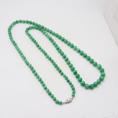 ART-DECO 1930 Graduated Jadeite Green Jade Necklace Sautoir In Platinum &