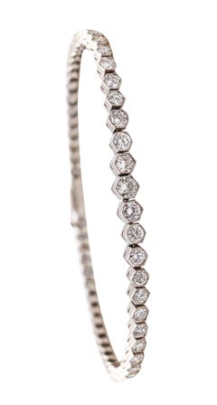 ART DECO 1930 Bracelet Riviera gradué en platine avec 5,18 carats de diamants