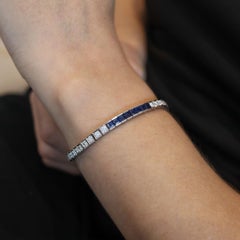 ART DECO 1930 Line Bracelet In Platinum With 9.24 Ctw In Diamonds And Sapphires