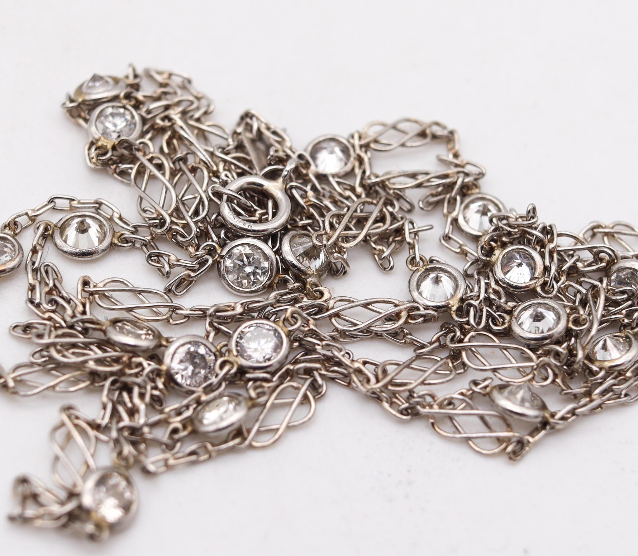 Old European Cut Art Deco 1930 Long Stations Chain Necklace in Platinum with 2.88 Ctw in Diamonds
