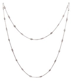 Antique Art Deco 1930 Long Stations Chain Necklace in Platinum with 2.88 Ctw in Diamonds