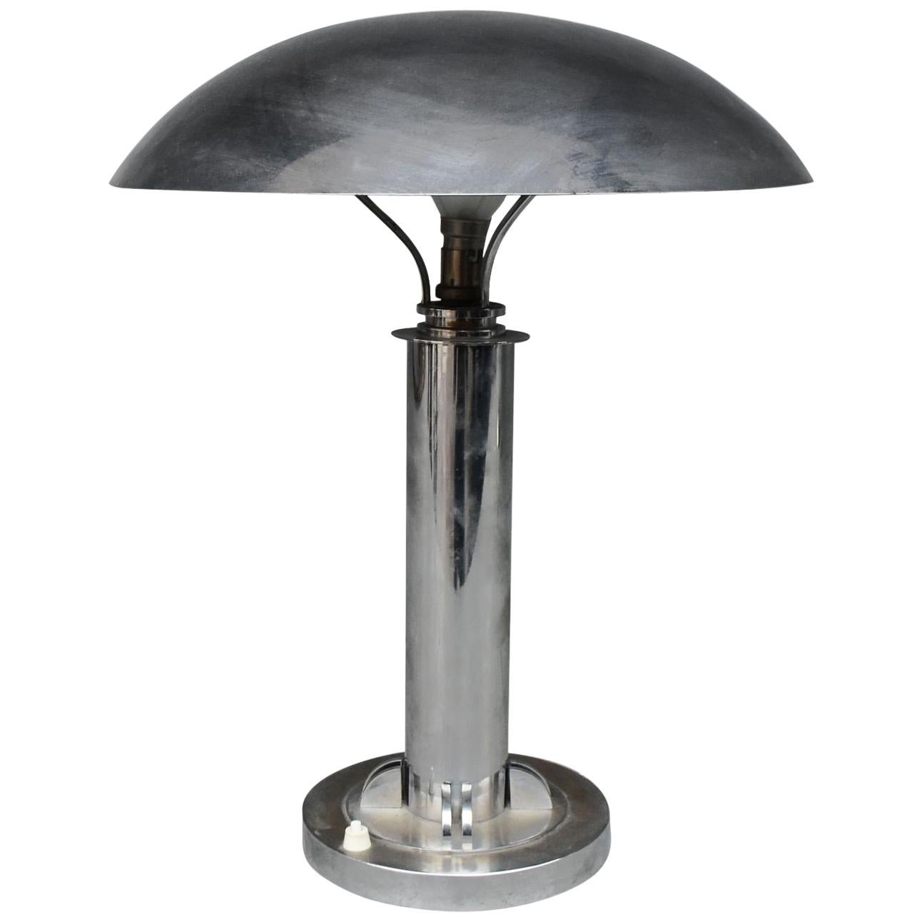 Lampe de bureau Art Déco 1930 en métal chromé en forme de champignon