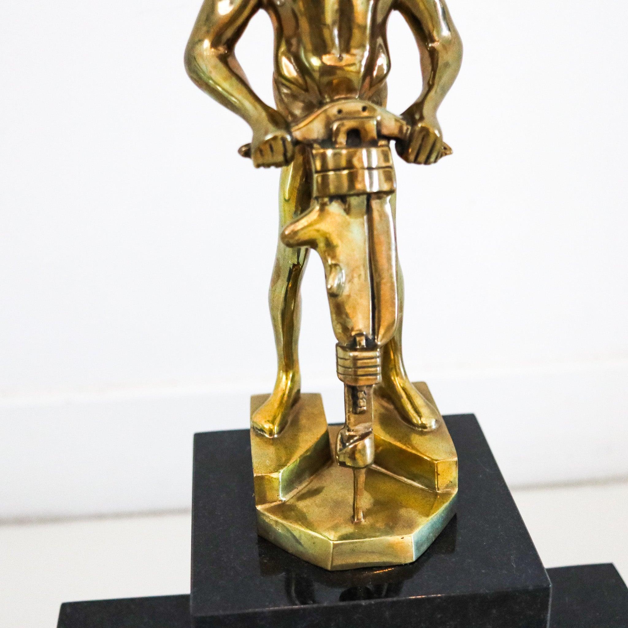 Hand-Crafted ART-DECO 1930 NYC Allegorical Sculpture of Industry In Gilt Bronze & Black For Sale
