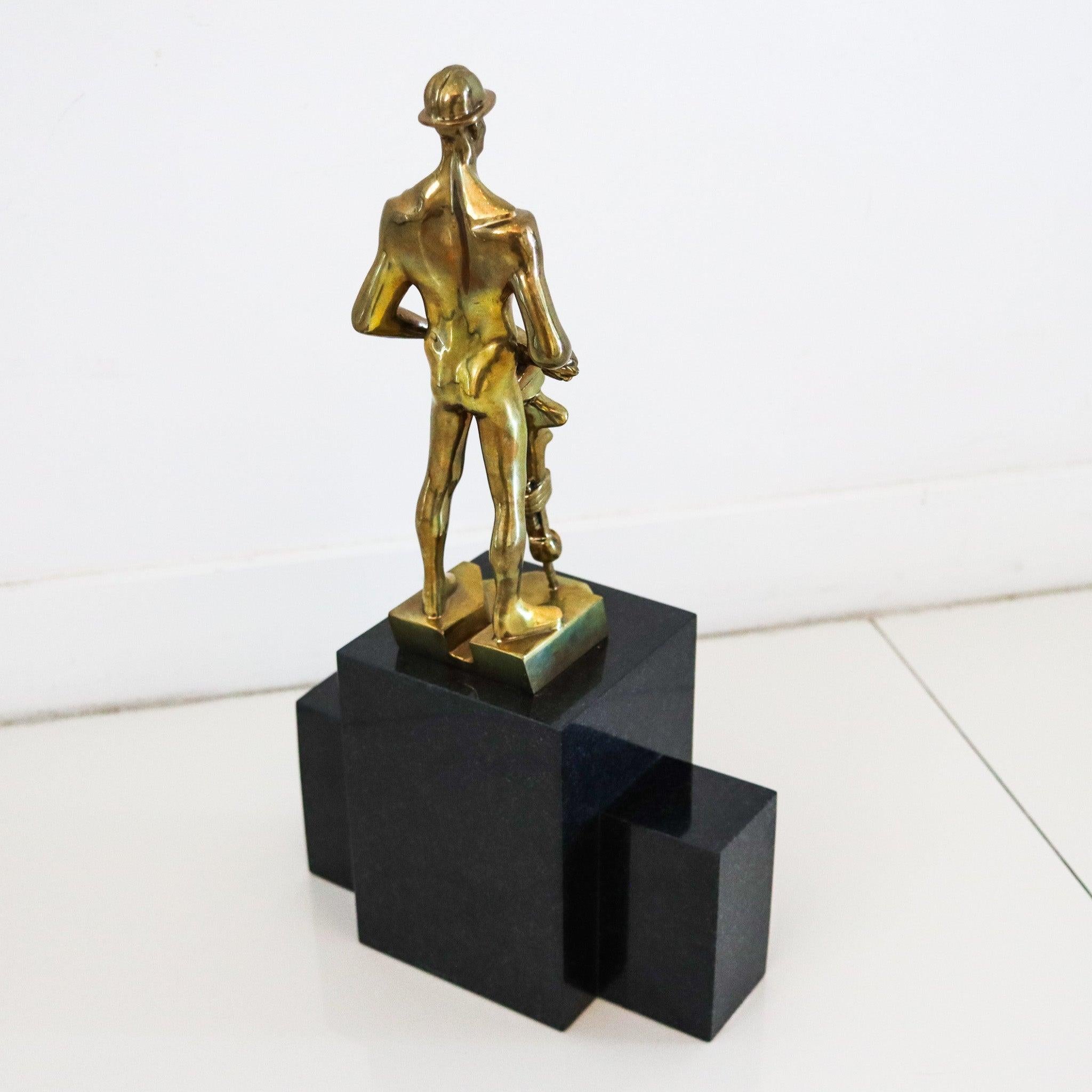 ART-DECO 1930 NYC Allegorical Sculpture of Industry In Gilt Bronze & Black In Excellent Condition For Sale In Miami, FL