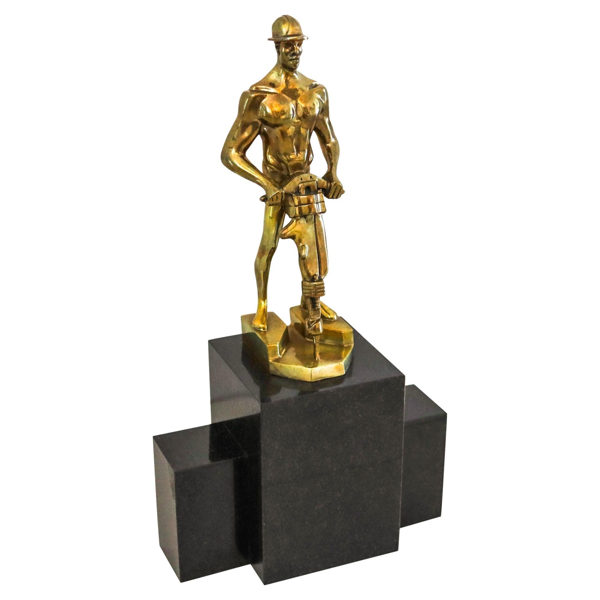 ART-DECO 1930 NYC Allegorical Sculpture of Industry In Gilt Bronze & Black For Sale