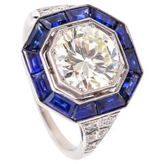 ART DECO 1930 Octagonal Ring In Platinum With 3.86 Ctw In Diamonds 
Sapphires