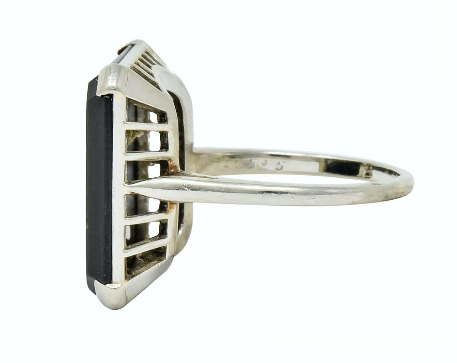 Art Deco 1930 Onyx Intaglio 14 Karat White Gold Heraldry Ring 1