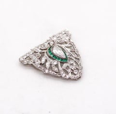 Art Deco 1930 Pendant Brooch In Platinum With 5.01 Ctw In Diamonds And Emeralds