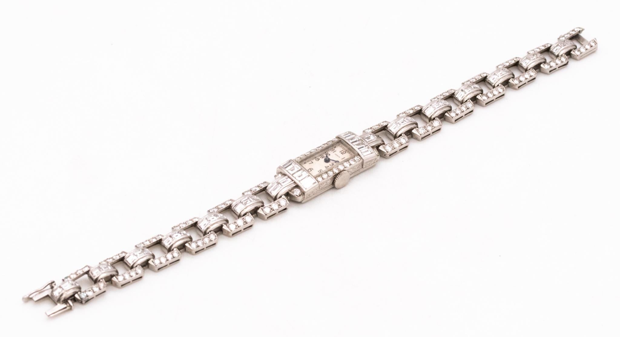 Art Deco 1930 Platinum Cervin Lady Wristwatch Bracelet with 6.75 Cts VS Diamonds For Sale 1