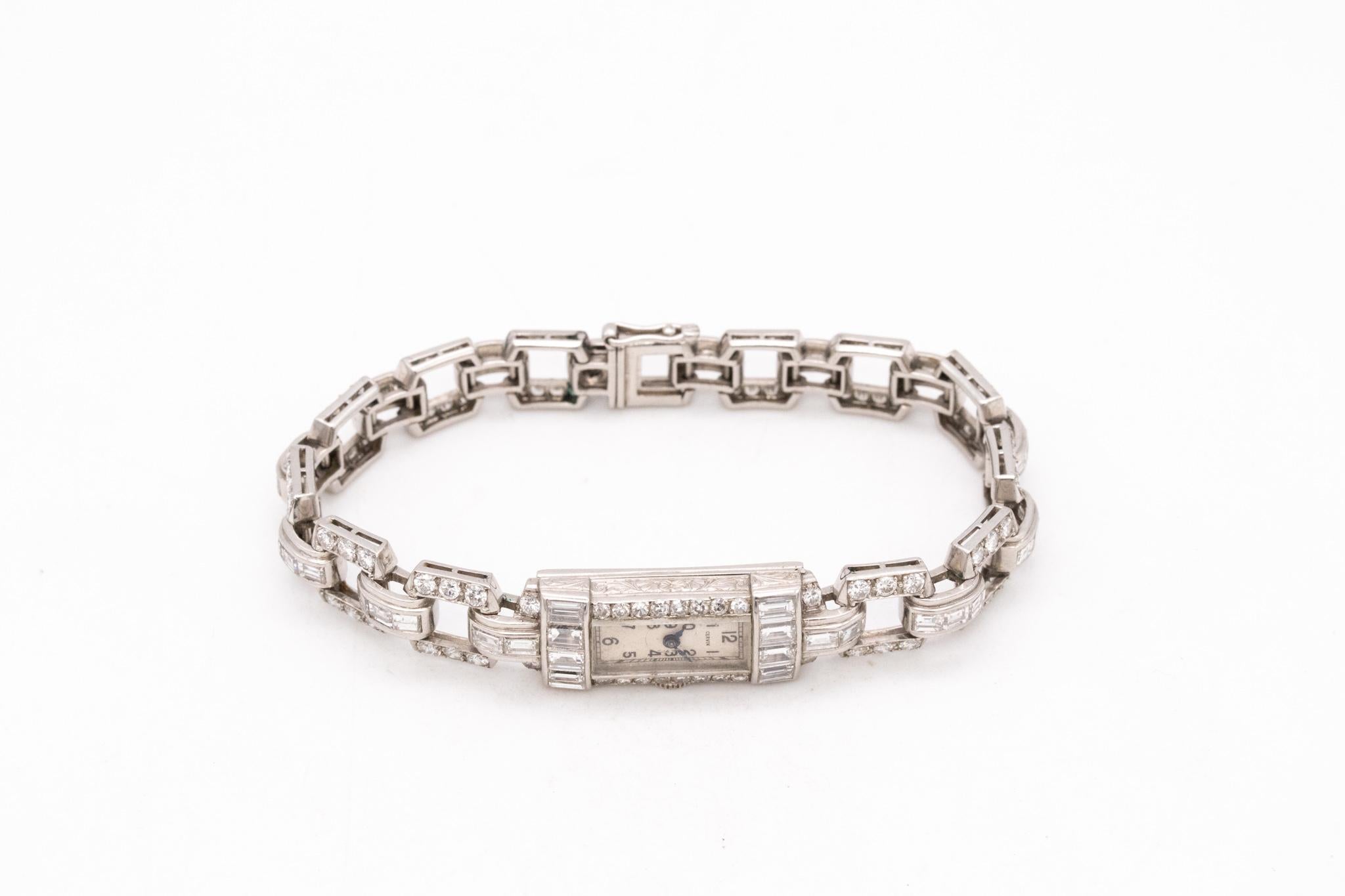 Art Deco 1930 Platinum Cervin Lady Wristwatch Bracelet with 6.75 Cts VS Diamonds For Sale 2