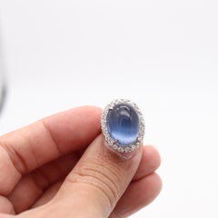 ART DECO 1930 Platinum Cocktail Ring With Star Blue Moonstone & Diamonds