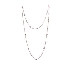 Art Deco 1930 Platinum Long Stations Chain Necklace With 1.82 Cts Round Diamonds