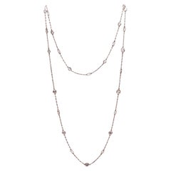Used Art Deco 1930 Platinum Long Stations Chain Necklace With 1.82 Cts Round Diamonds