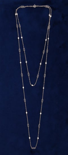 Antique Art Deco 1930 Platinum Stations Chain Necklace with 1.80 Cts Old Cut Diamonds