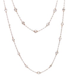 ART DECO 1930 Platinum Stations Necklace Sautoir With 10.86 Cts Round Diamonds