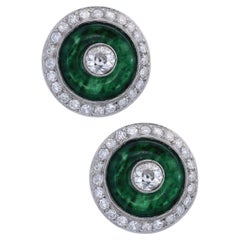 Clous d'oreilles Art déco 1930 en platine avec jade et diamants