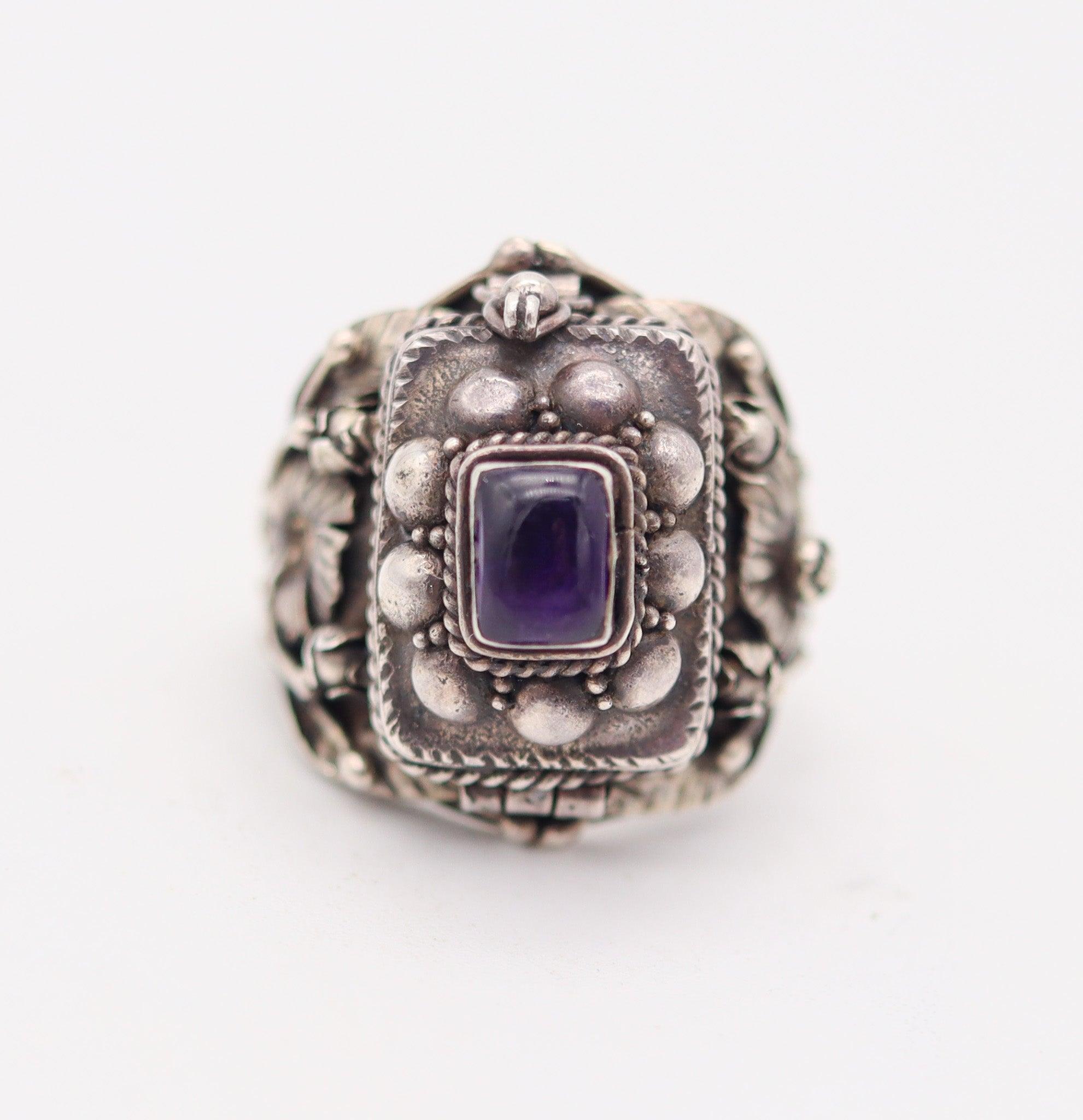 da uomo o donna ART-DECO 1930 Anello a scatola nascosta Poison in argento 925 con ametista in vendita