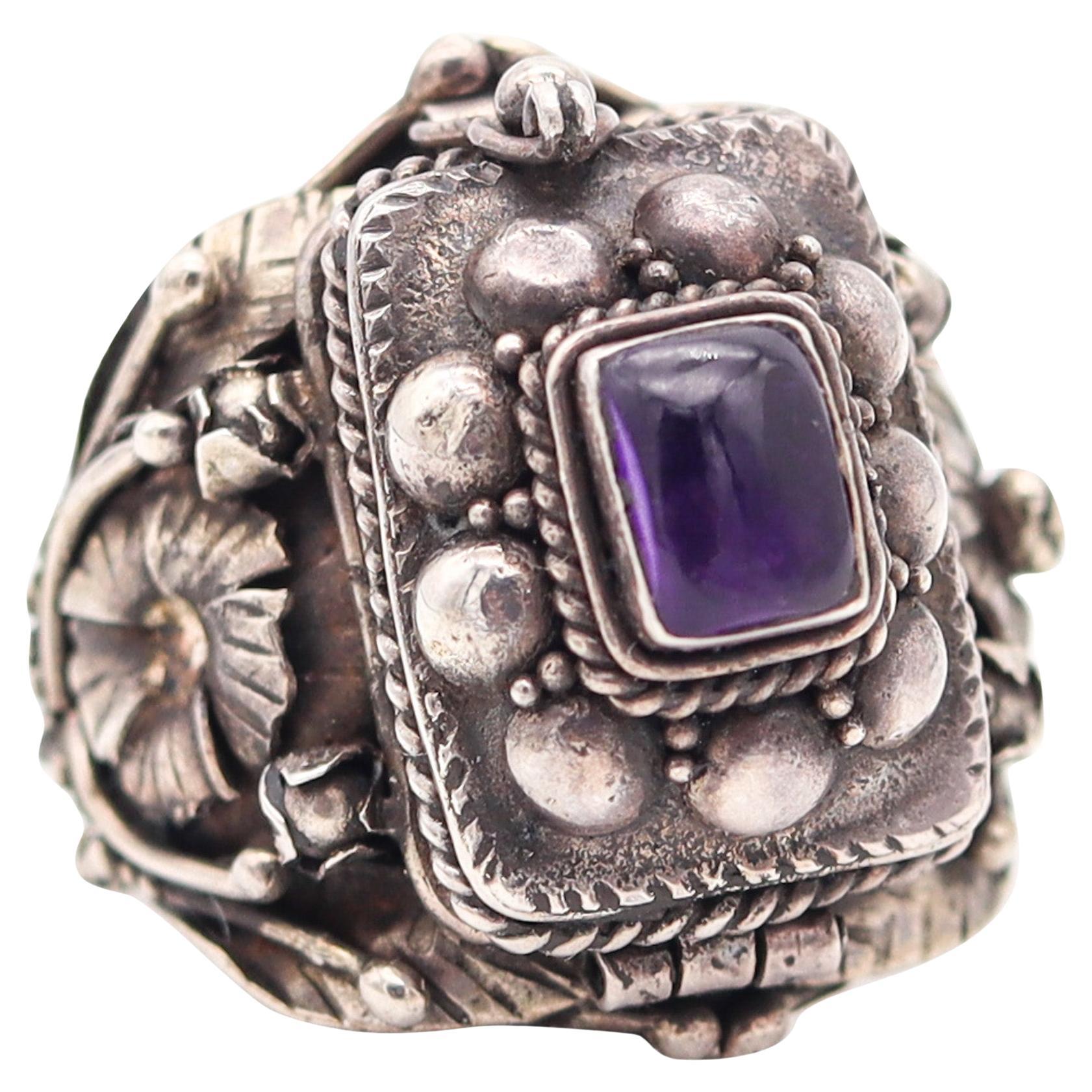 ART-DECO 1930 Anello a scatola nascosta Poison in argento 925 con ametista