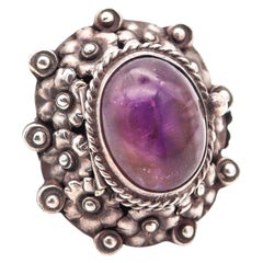 ART-DECO 1930 Poison Hidden-Box Ring In .925 Sterling Silver With Purple