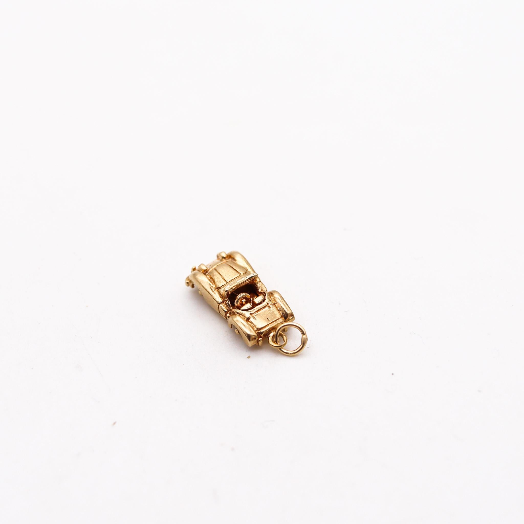 Women's or Men's Art Deco 1930 RACING CAR Pendant Charm in Solid 14Kt Yellow Gold For Sale