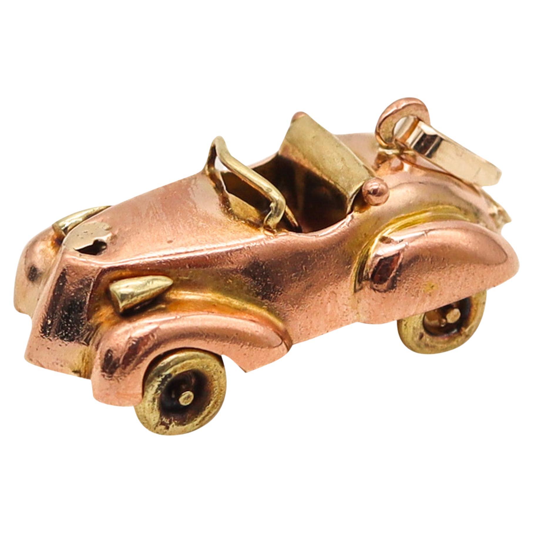 Art Deco 1930 Racing Car Pendant Charm In Solid 14Kt Yellow Gold