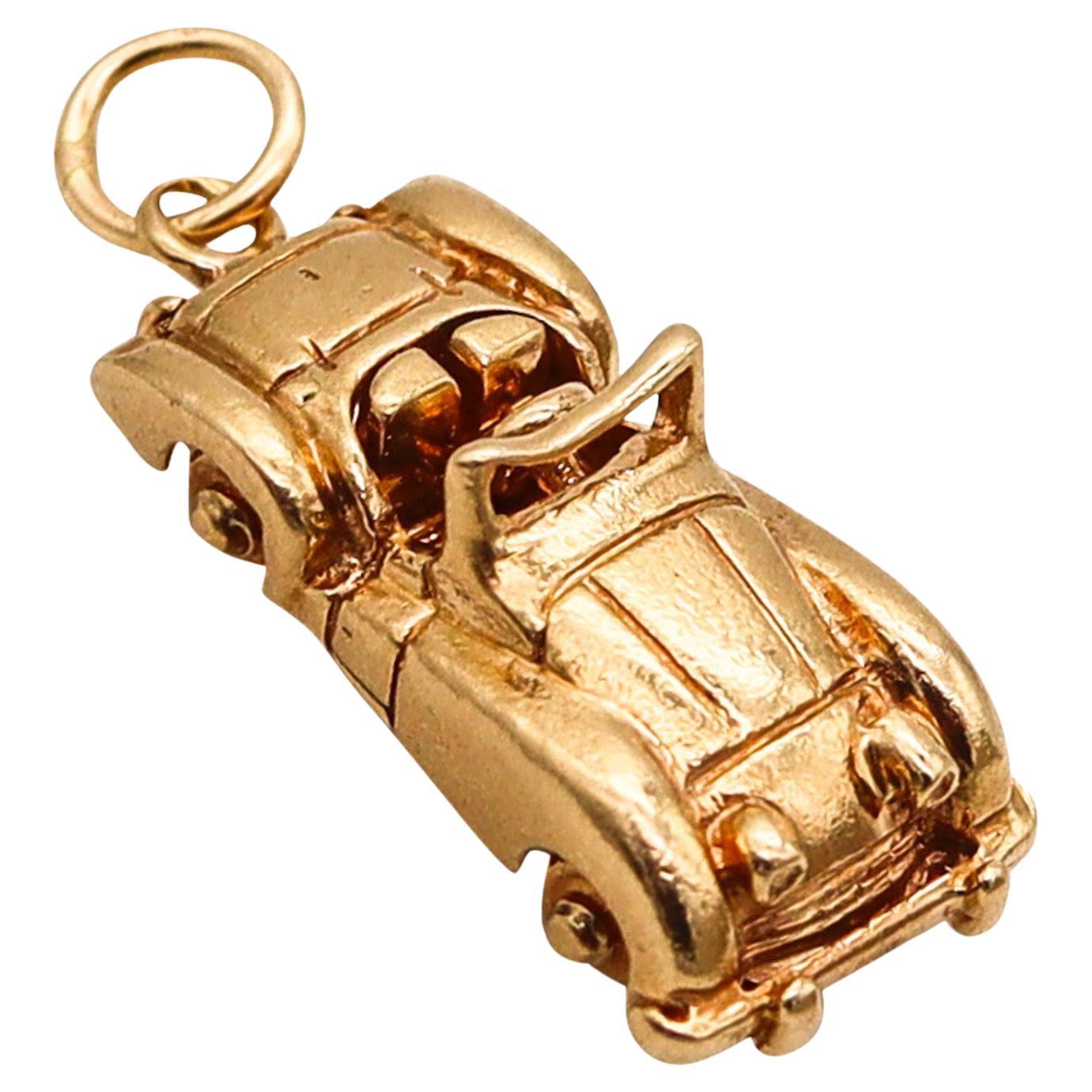 Art Deco 1930 RACING CAR Pendant Charm in Solid 14Kt Yellow Gold For Sale