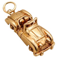 Art Deco 1930 RACING CAR Pendant Charm in Solid 14Kt Yellow Gold