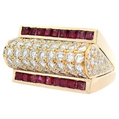 Art Deco 1930 Ring in 18kt Gold with 2.55 Ctw in Diamonds & Rubies