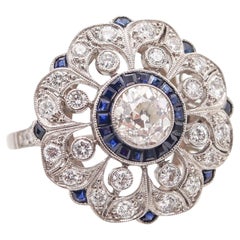 ART DECO 1930 Round Ring In Platinum With 1.75 Ctw In Diamonds 
Sapphires