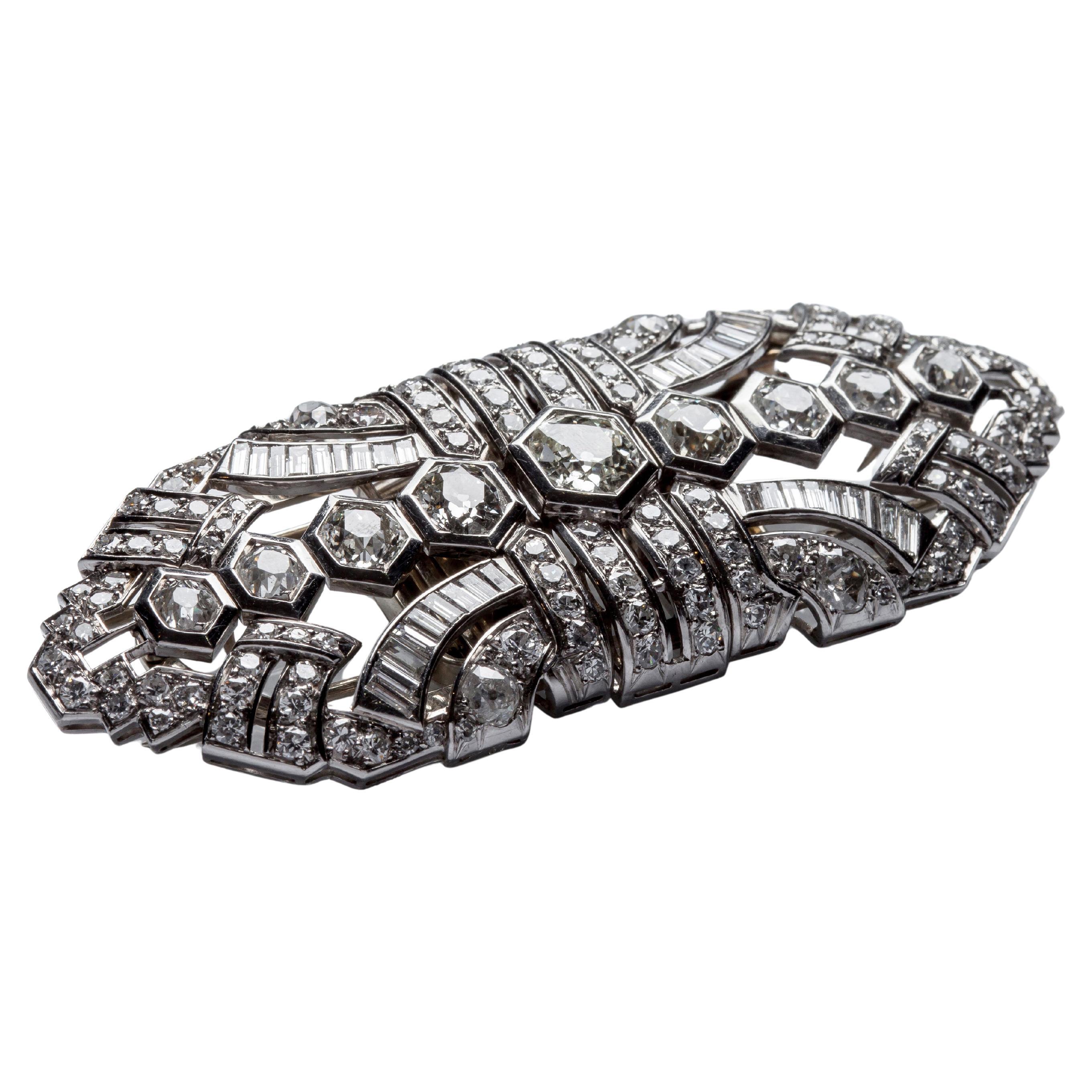 Art Decó Años 30 Broche de doble clip desmontable en platino y diamantes de 14 ct