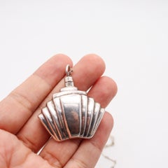ART-DECO 1930 Skyscraper Perfume Bottle Necklace Chain In .925 Sterling Silver
