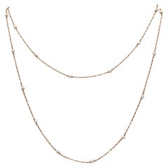 Art Deco 1930 Station Sautoir in 14kt Yellow Gold with 24 Natural Round Pearls
