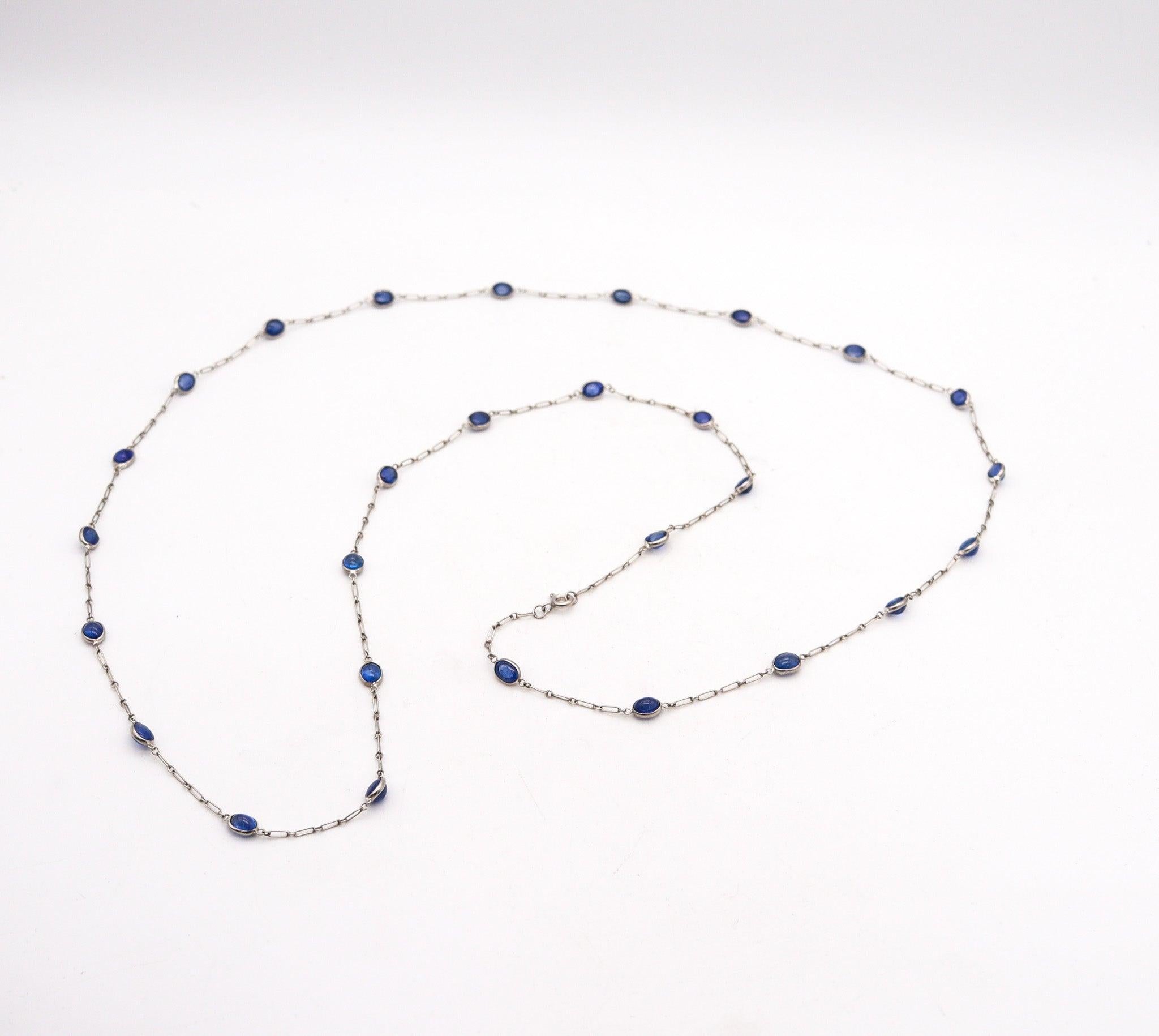 Art Deco ART DECO 1930 Stations Sautoir Necklace In Platinum With 6.05 Ctw In Sapphires