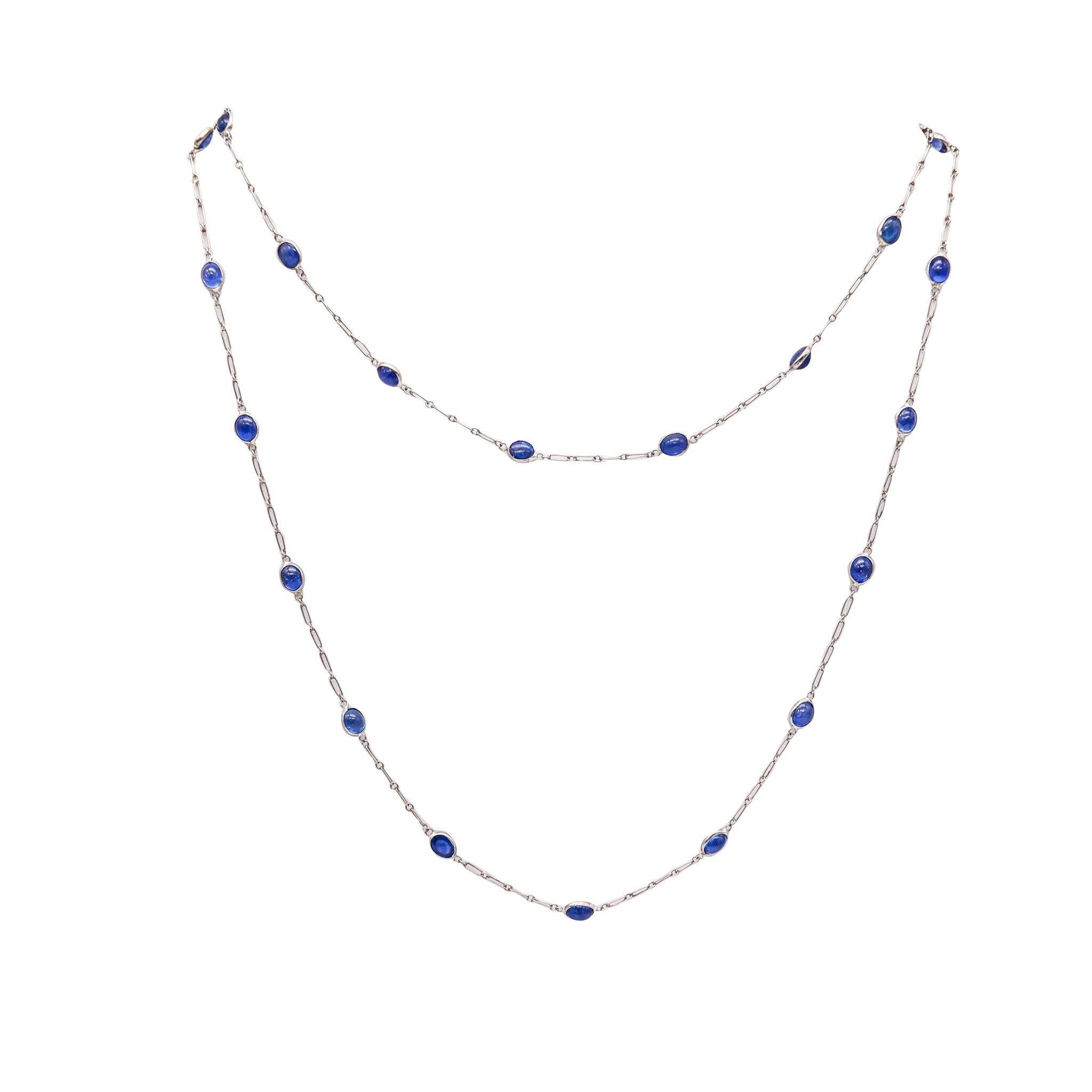 ART DECO 1930 Stations Sautoir Necklace In Platinum With 6.05 Ctw In Sapphires 1