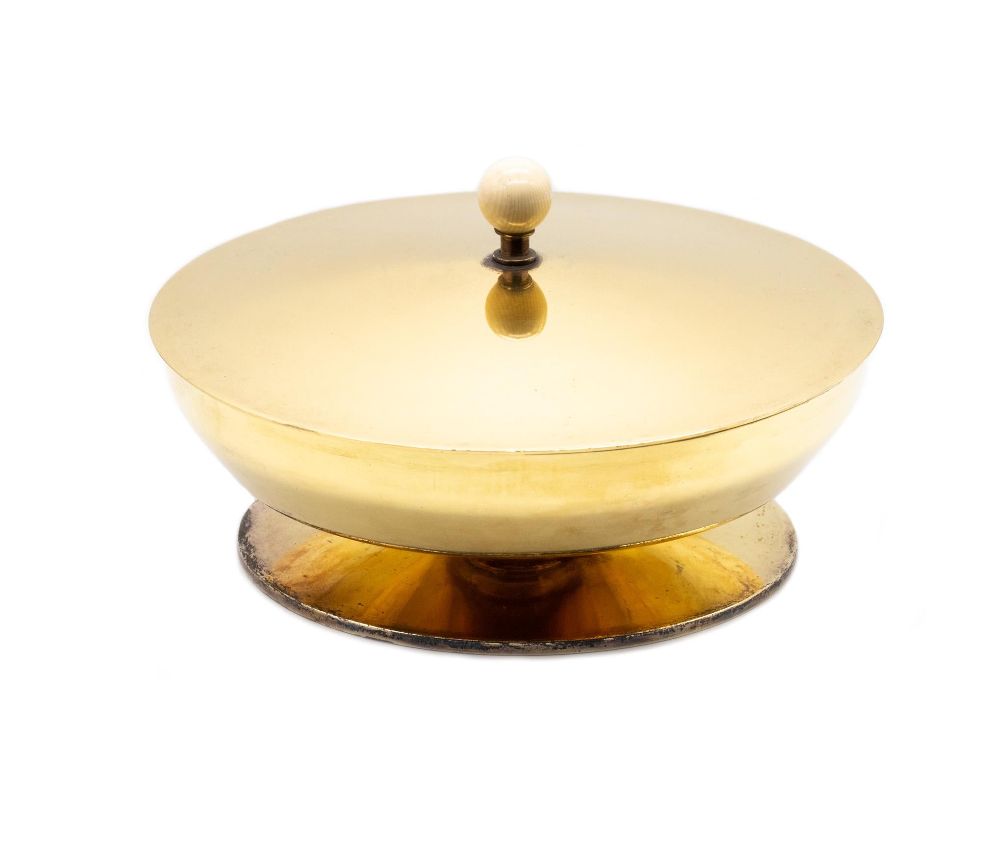 Mid-20th Century Art Deco 1930 Swiss Centerpiece Compote with Lid in Gilded .925 Sterling Silver For Sale