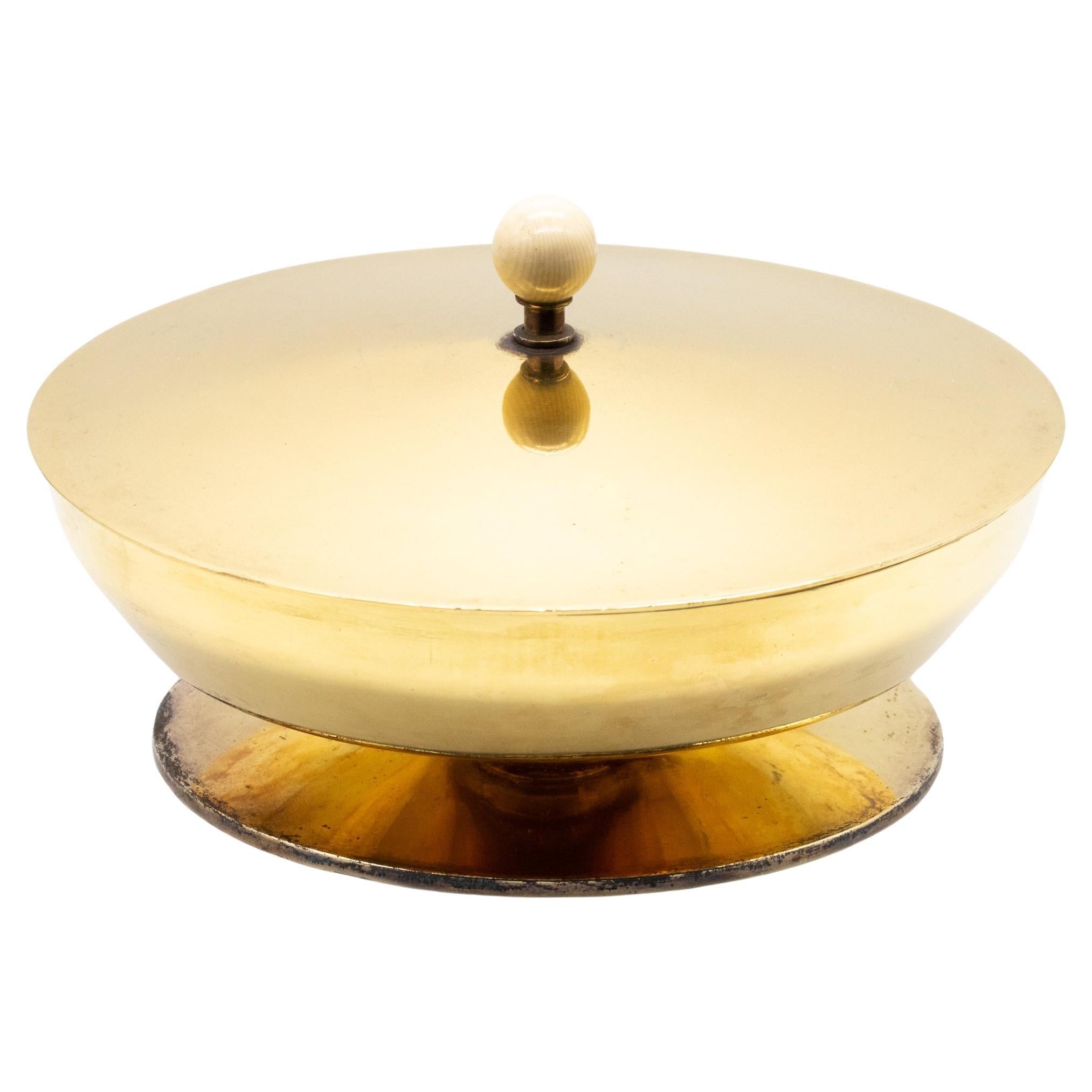 Art Deco 1930 Swiss Centerpiece Compote with Lid in Gilded .925 Sterling Silver For Sale