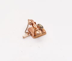Art Deco 1930 Telephone Pendant And Charm In Solid 14Kt Yellow Gold
