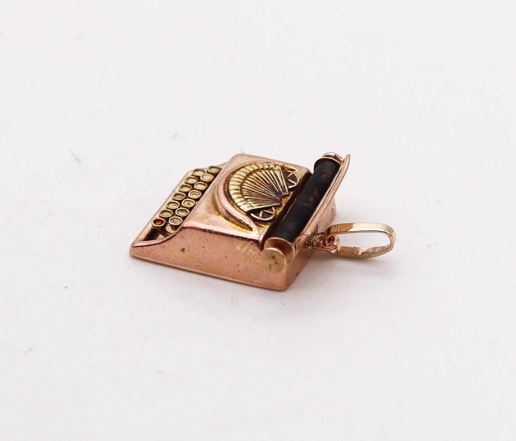 Women's Art Deco 1930 Typewriting Machine Pendant And Charm In Solid 14Kt Yellow Gold For Sale