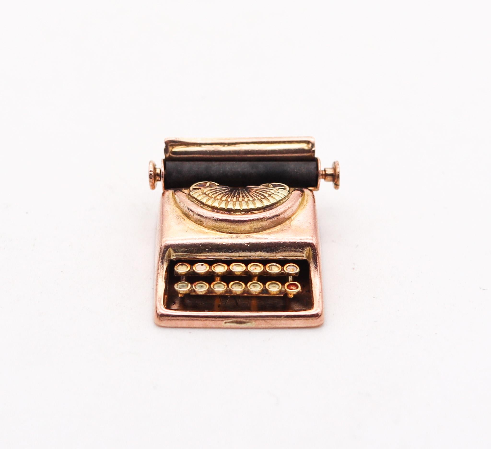 Art Deco 1930 Typewriting Machine Pendant And Charm In Solid 14Kt Yellow Gold For Sale 2