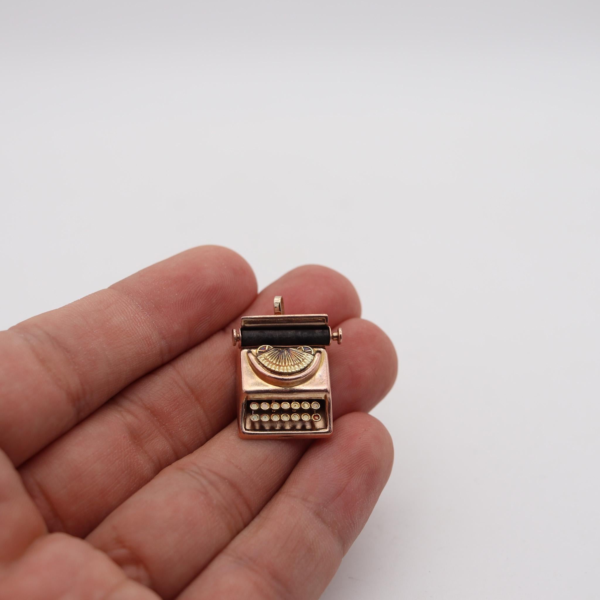 Art Deco 1930 Typewriting Machine Pendant And Charm In Solid 14Kt Yellow Gold For Sale 3