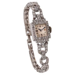 Art Deco 1930 Armbanduhr aus900 Platin mit 4,98 Gesamtkaratgewicht in runden Diamanten