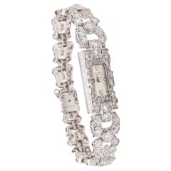 ART DECO 1930 Wrist Watch In Platinum With 7.44 Ctw In European Diamonds
