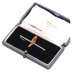 Spilla a forma di pappagallo in oro giallo 14 carati Art Deco 1930 con custodia originale