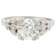 Art Deco 1930's 1.63 CTW Old European Cut Diamond Platinum Lotus Engagement Ring