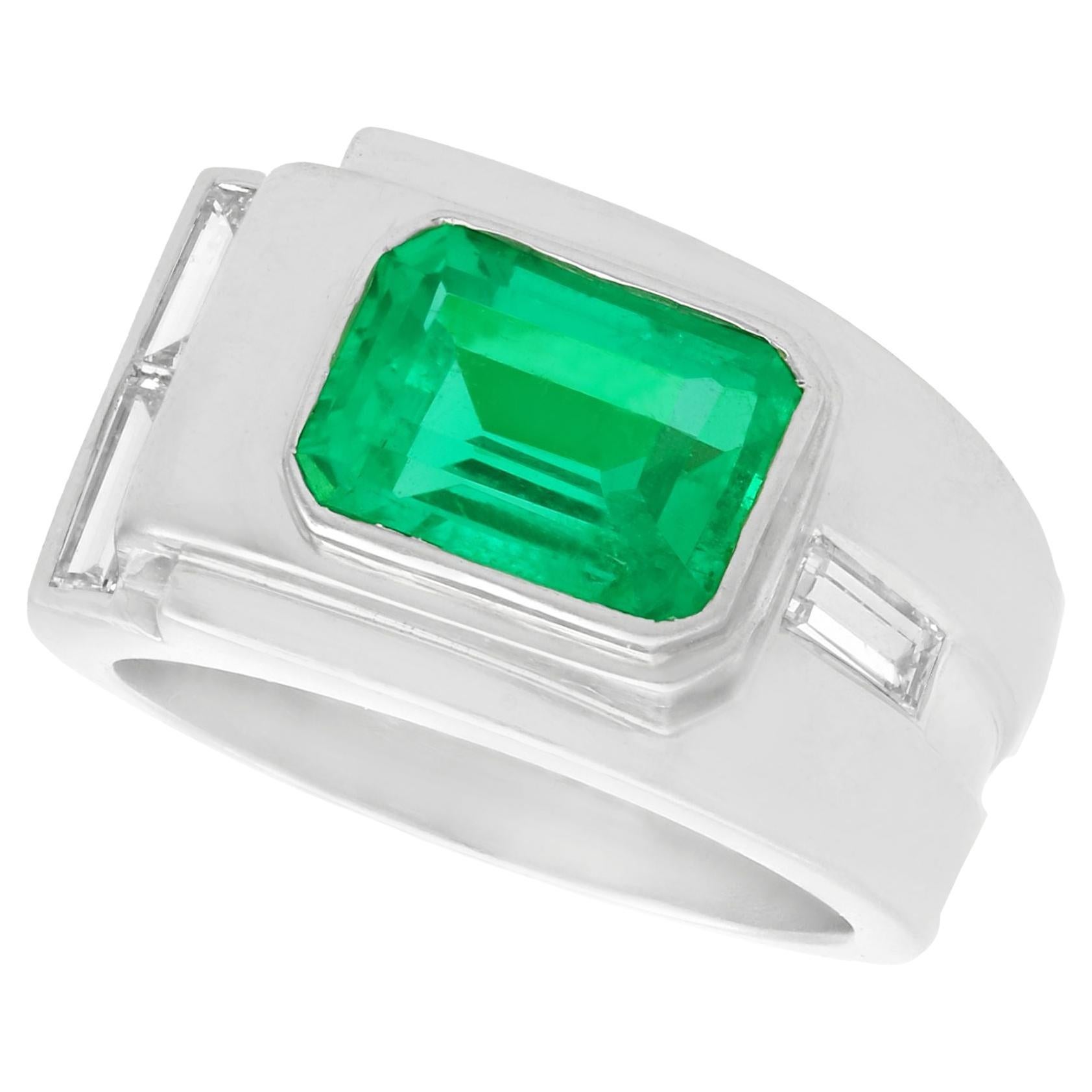 Art Deco 1930s 1.80 Carat Colombian Emerald and Diamond Platinum Cocktail Ring
